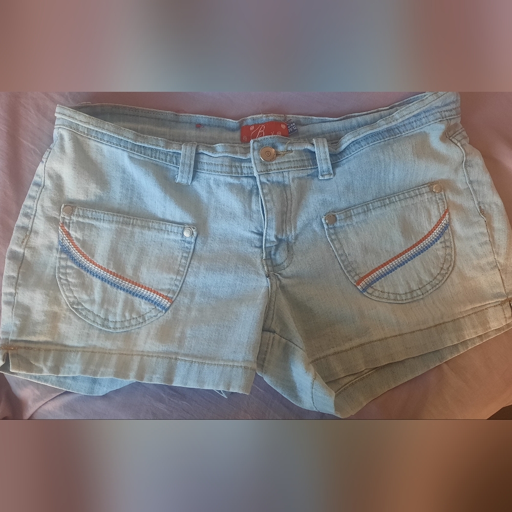 Light Wash Denim Kids’s or Womans BONITA Shorts with Embroidered Pocket Detail